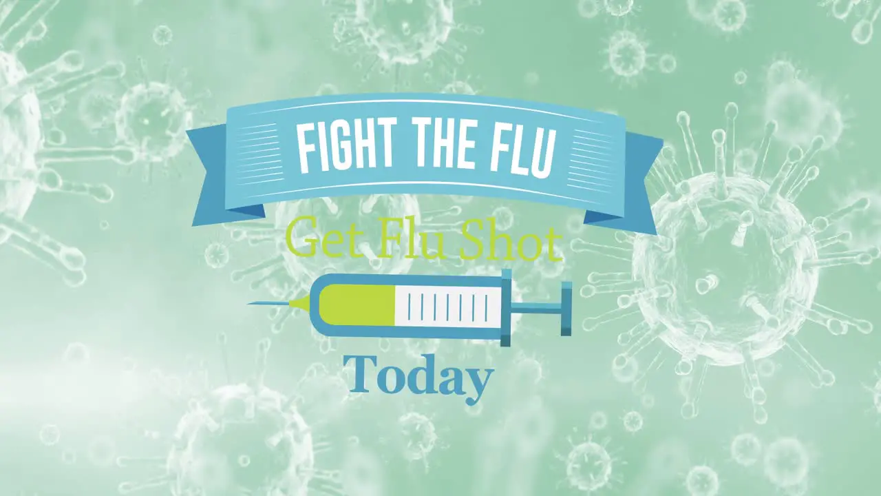 Animation of fight the flu text over virus cells