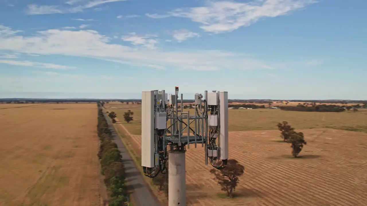 Circling a mobile phone tower situated in the middle of wheat paddocks in Victoria Australia