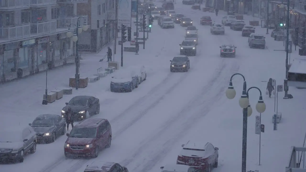 Slow Motion Cars on Snow Road in Montreal in 120fps