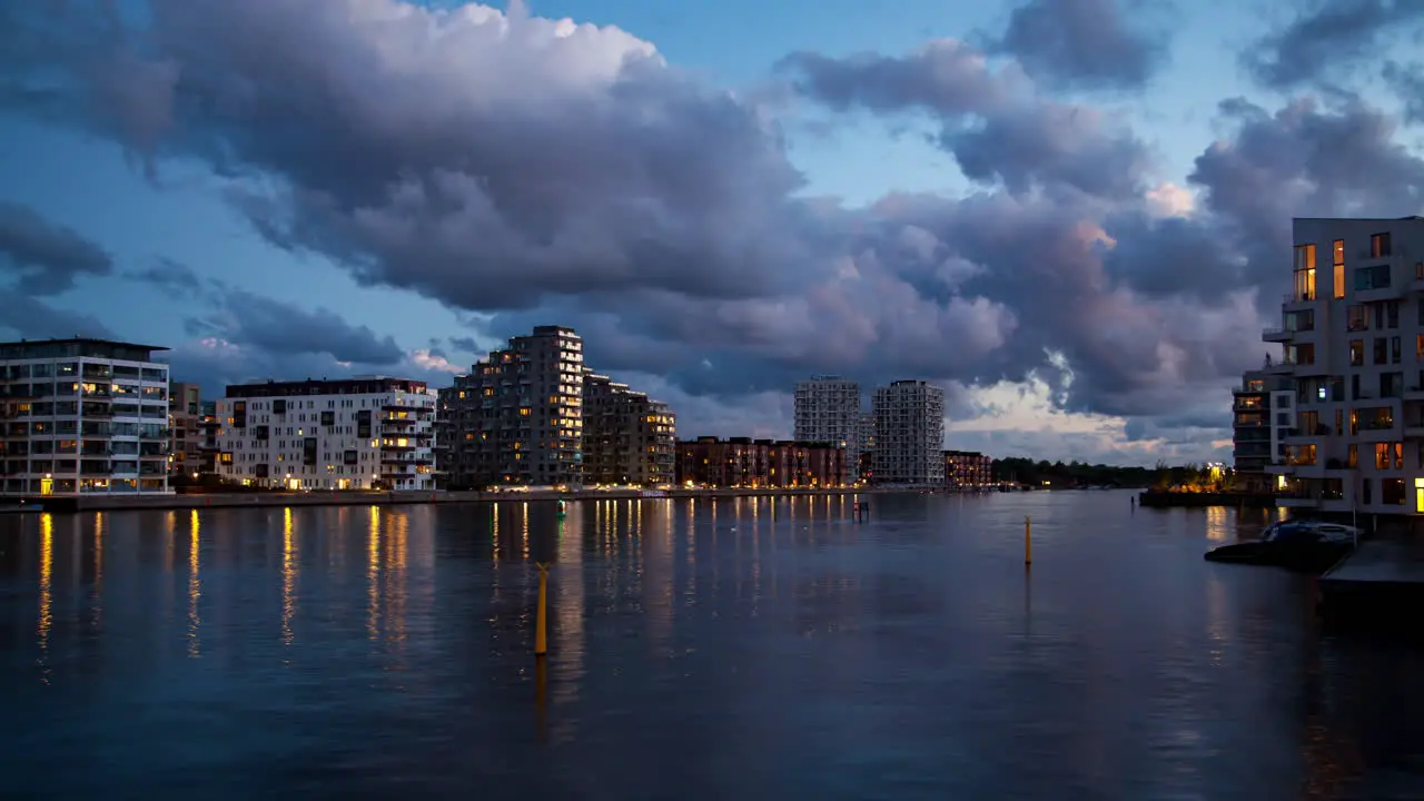 Copenhagen Sunset Cityscape with Water Reflection Timelapse