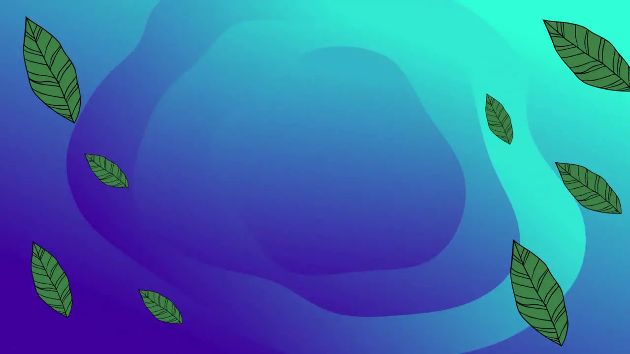 Animation of green leaves over blue background