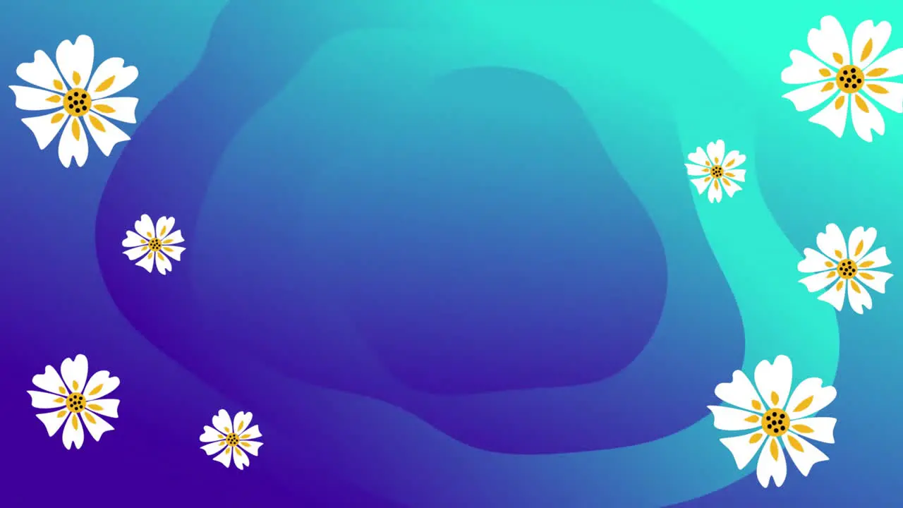 Animation of white flowers over blue background