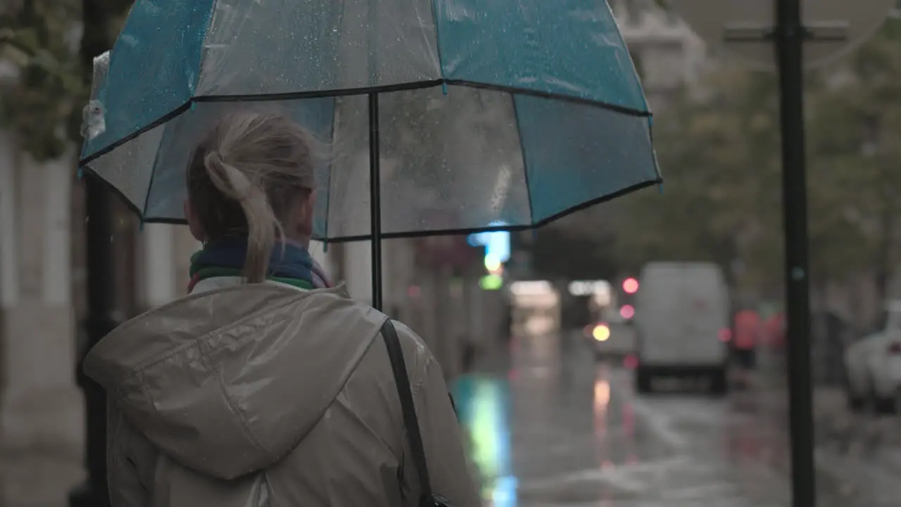 Woman with umbrella in autumn evening