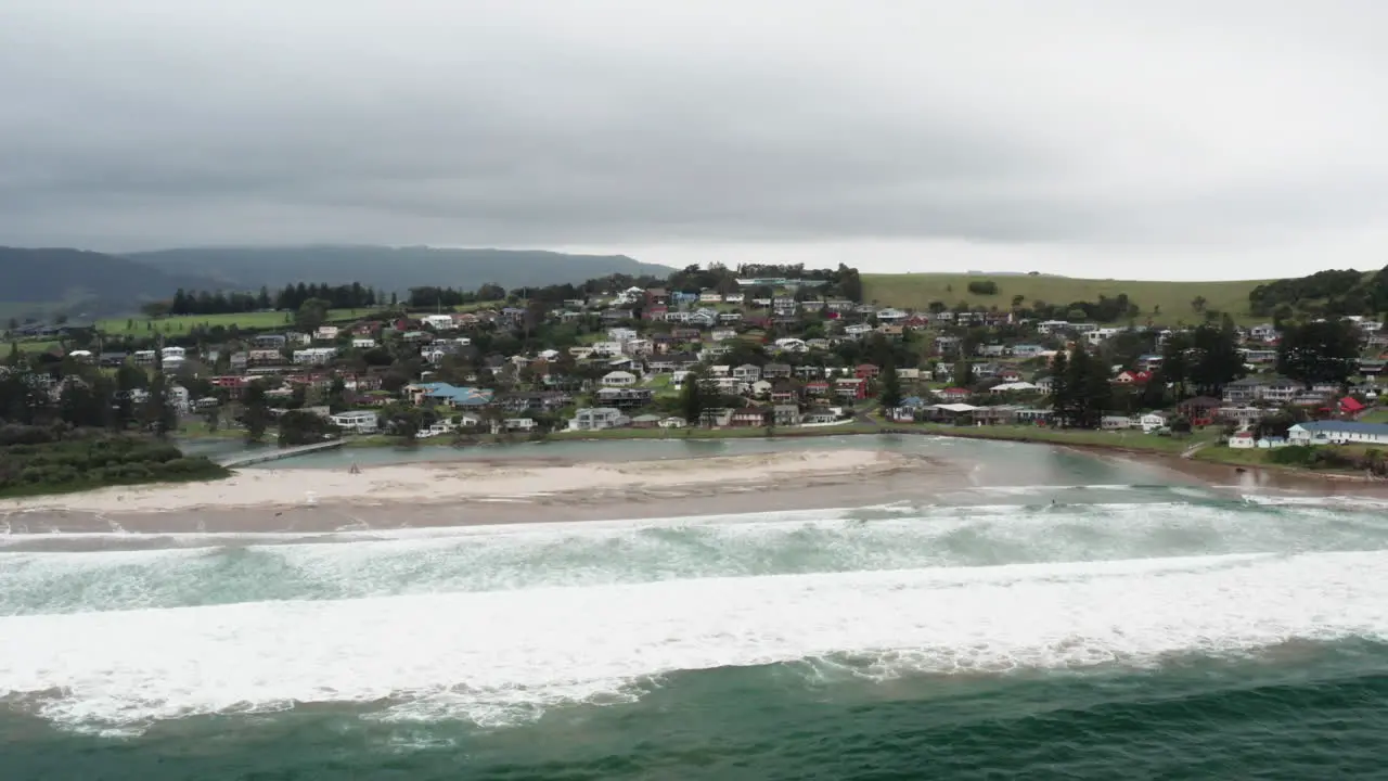 Aerial drone shot towards Gerroa on a stormy day in the south coast of NSW Australia