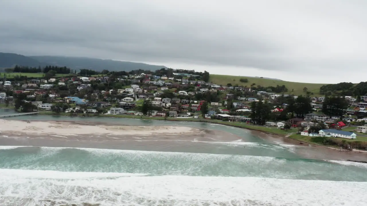 Aerial drone shot tracking right around Gerroa on a stormy day in south coast NSW Australia