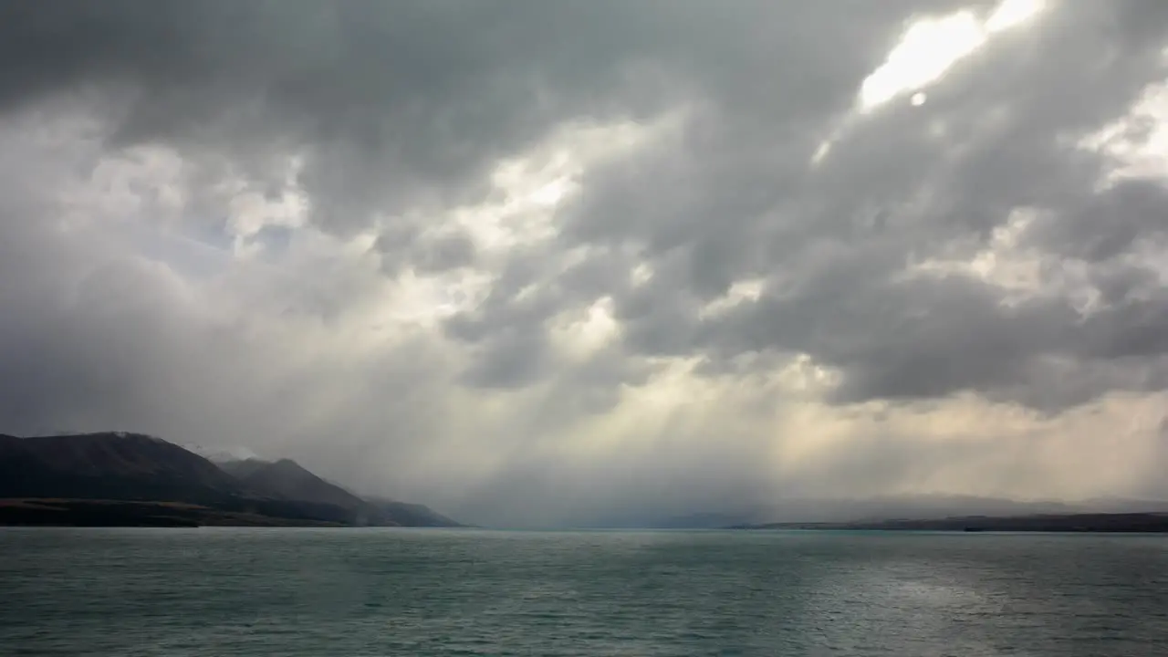 Rainstorm clouds over Lake Pukaki New Zealand