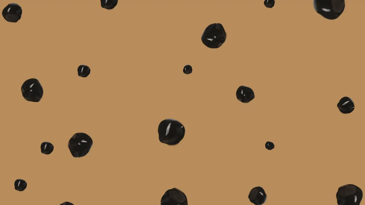 Stream of Brown Tapioca Balls Rolling and Levitating with Chocolate Colored Background