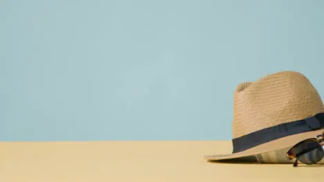 Summer Holiday Concept Of Sun Hat Sunglasses On Beach Towel 3