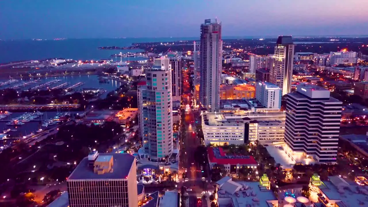 4K Aerial Dusk Video of Waterfront Downtown of St Petersburg Florida