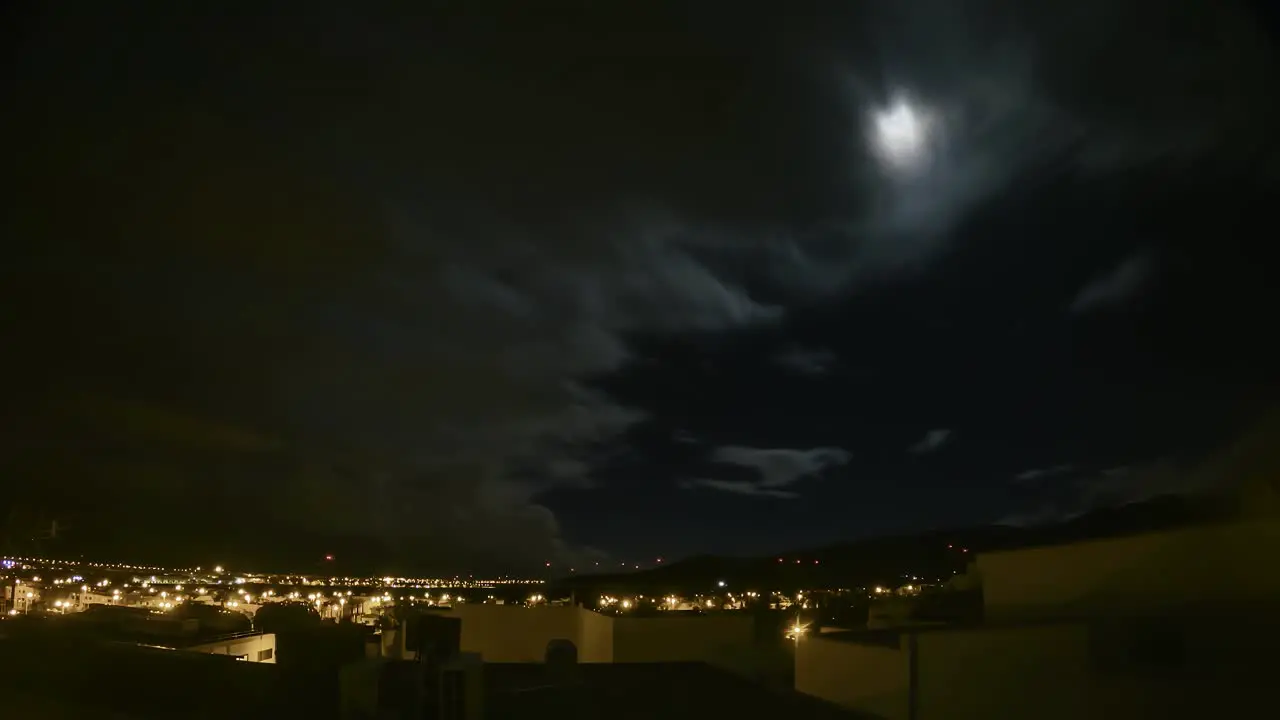 Cloudy night at a small town in Spain