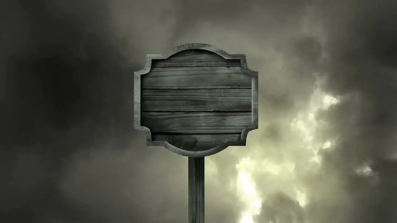 Empty signpost on a storm cloud background