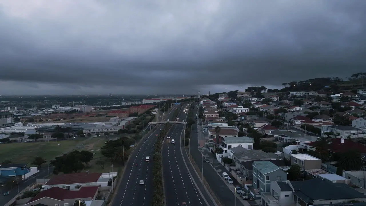 Drone Shot of Cloudy Highway in Cape Town South Africa