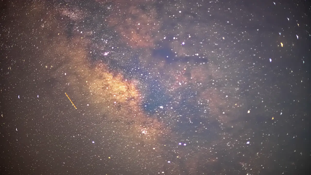 The Milky Way galaxy moving while stars streak across the frame