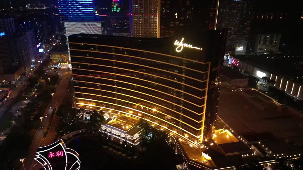 Aerial view of Wynn Hotel Macau at night