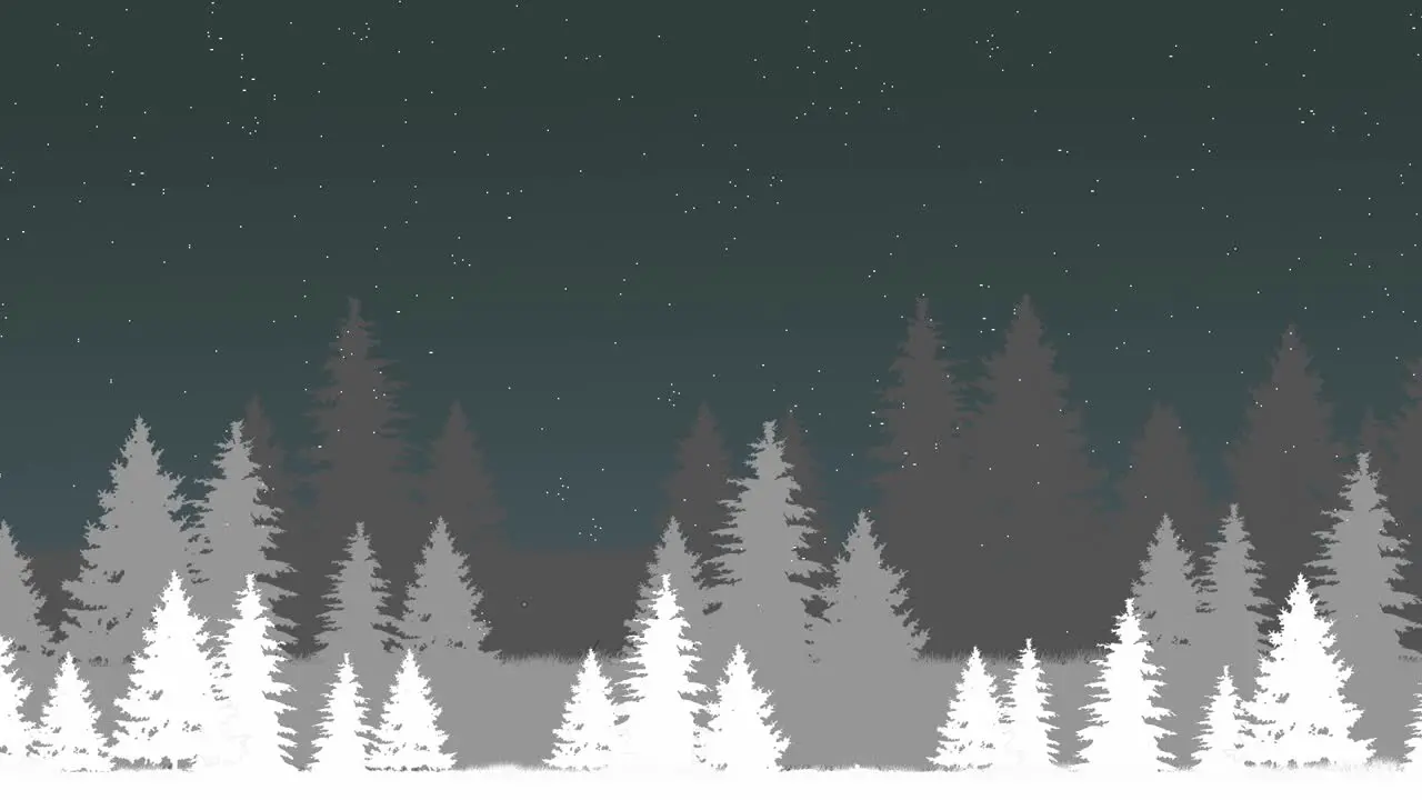 Snowy silhouette night forest moving animation woodland winter learning education scene