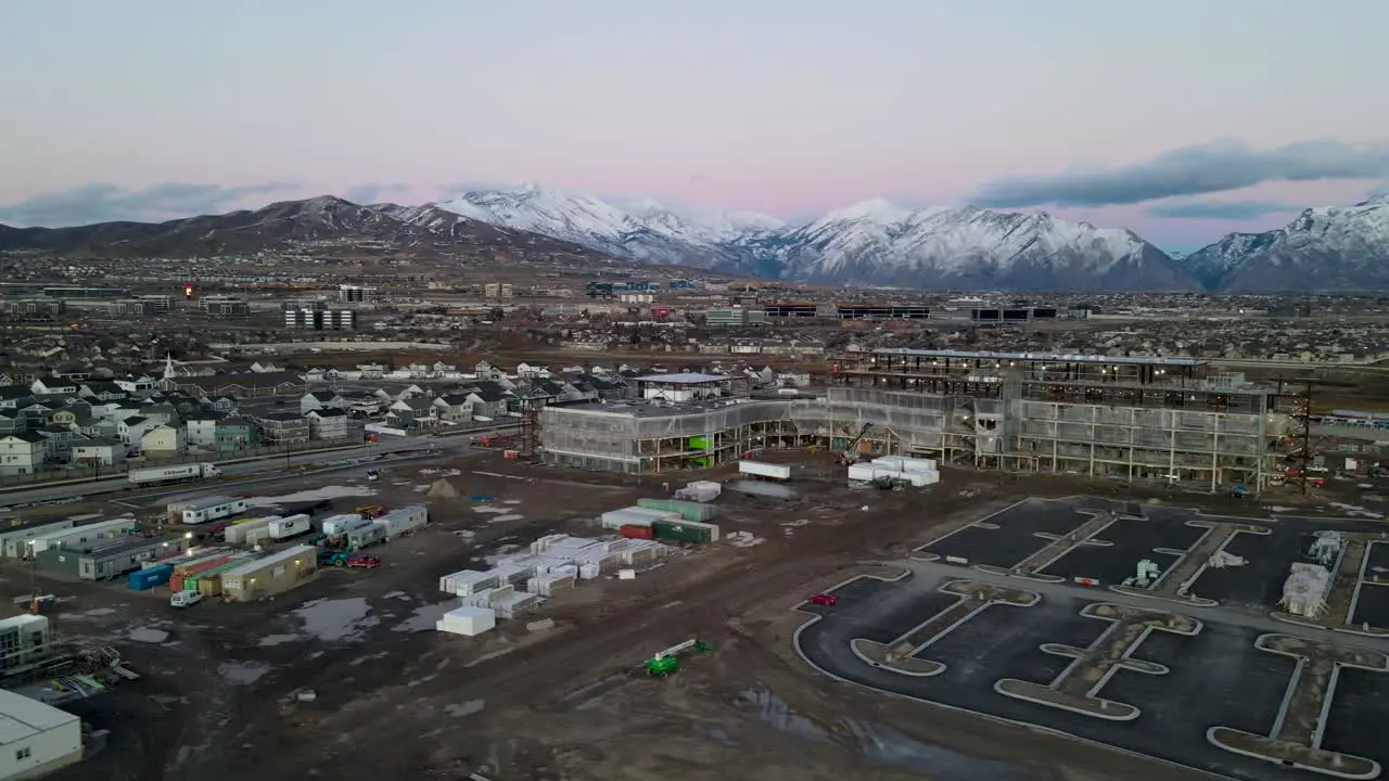 Orbiting aerial view of the construction site of the future Primary Children's Hospital in Lehi Utah