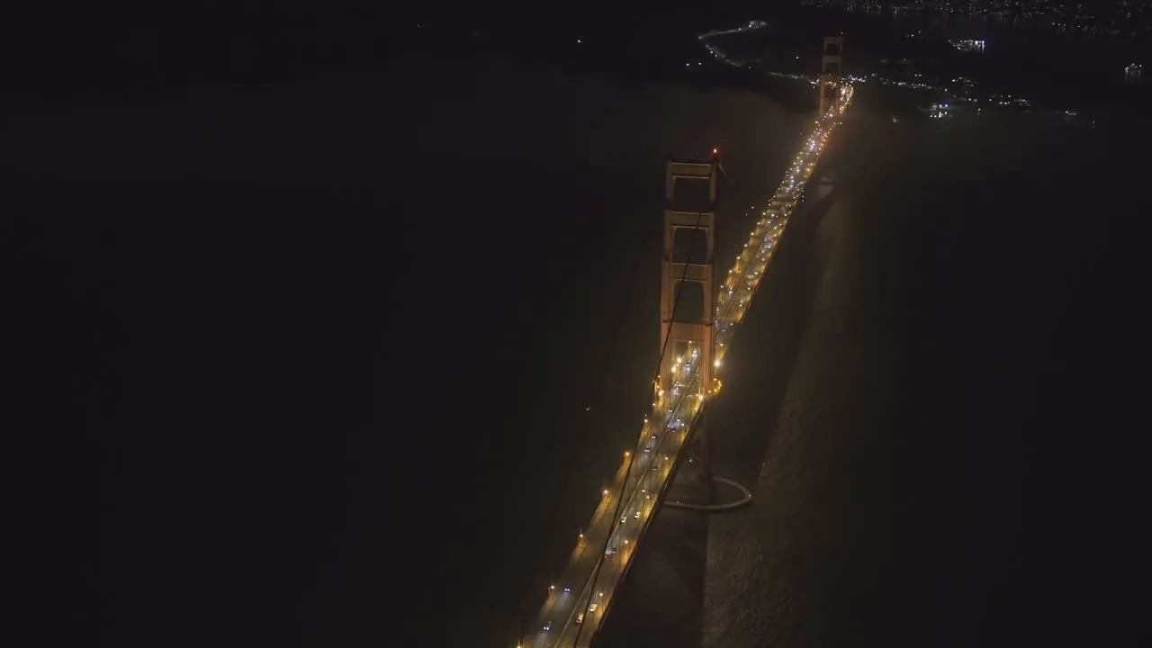 Aerial view of a bridge at night