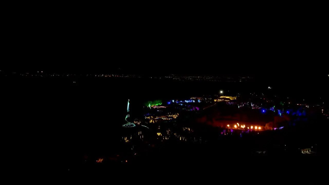 Luminaria Christmas festival of lights at Thanksgiving Point in Lehi Utah aerial approach