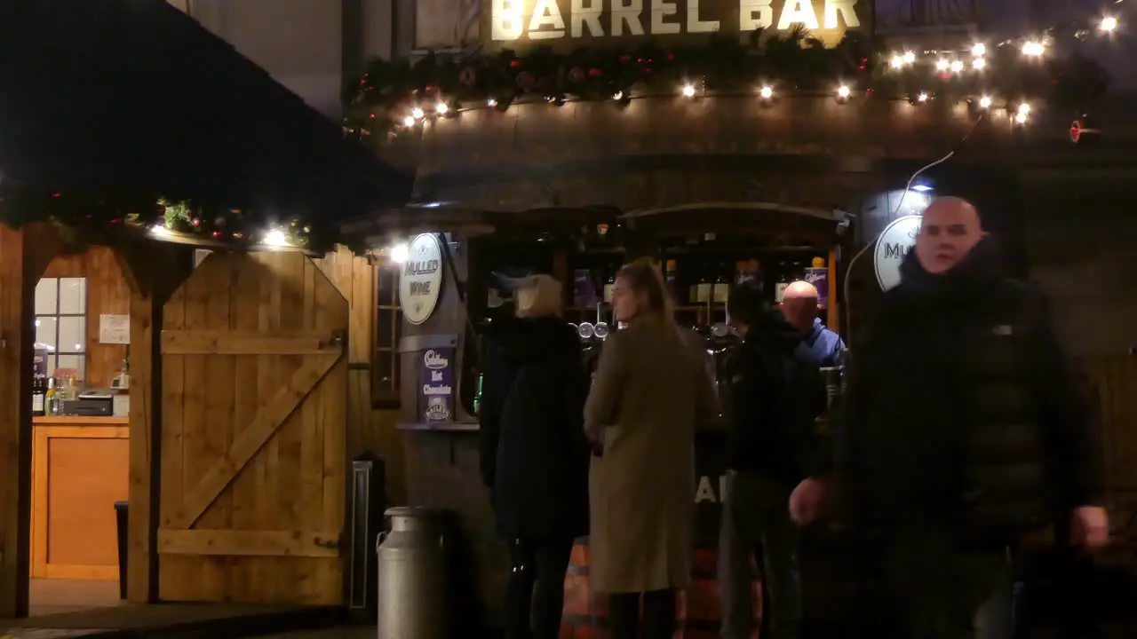 Liverpool Christmas market mulled wine wooden festive drinks kiosk