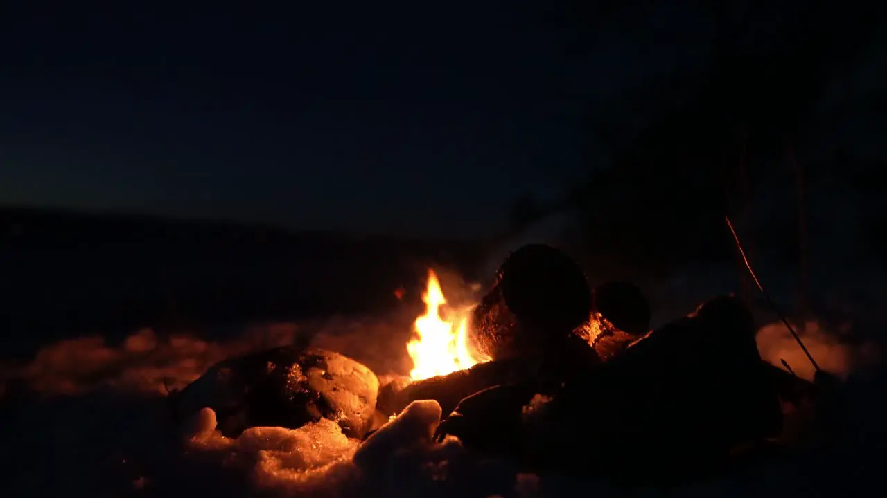 Bonfire Burning On Campground At Night close up