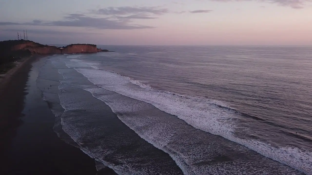 Beautiful View Of The Calm Sea During Sunset in Olon Beach In Ecuador Aerial Shot