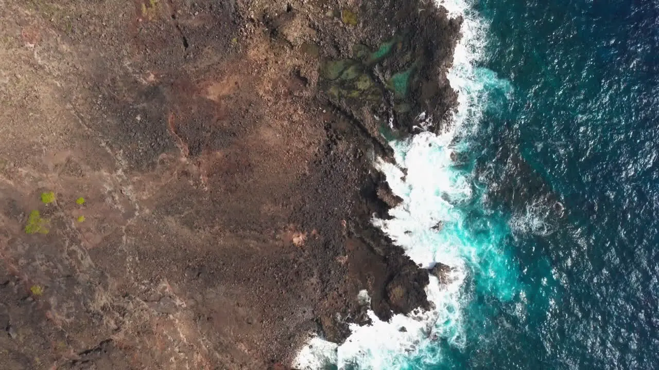 Aerial Top Down Shot Flying Over Coast in Oahu Island Hawaii