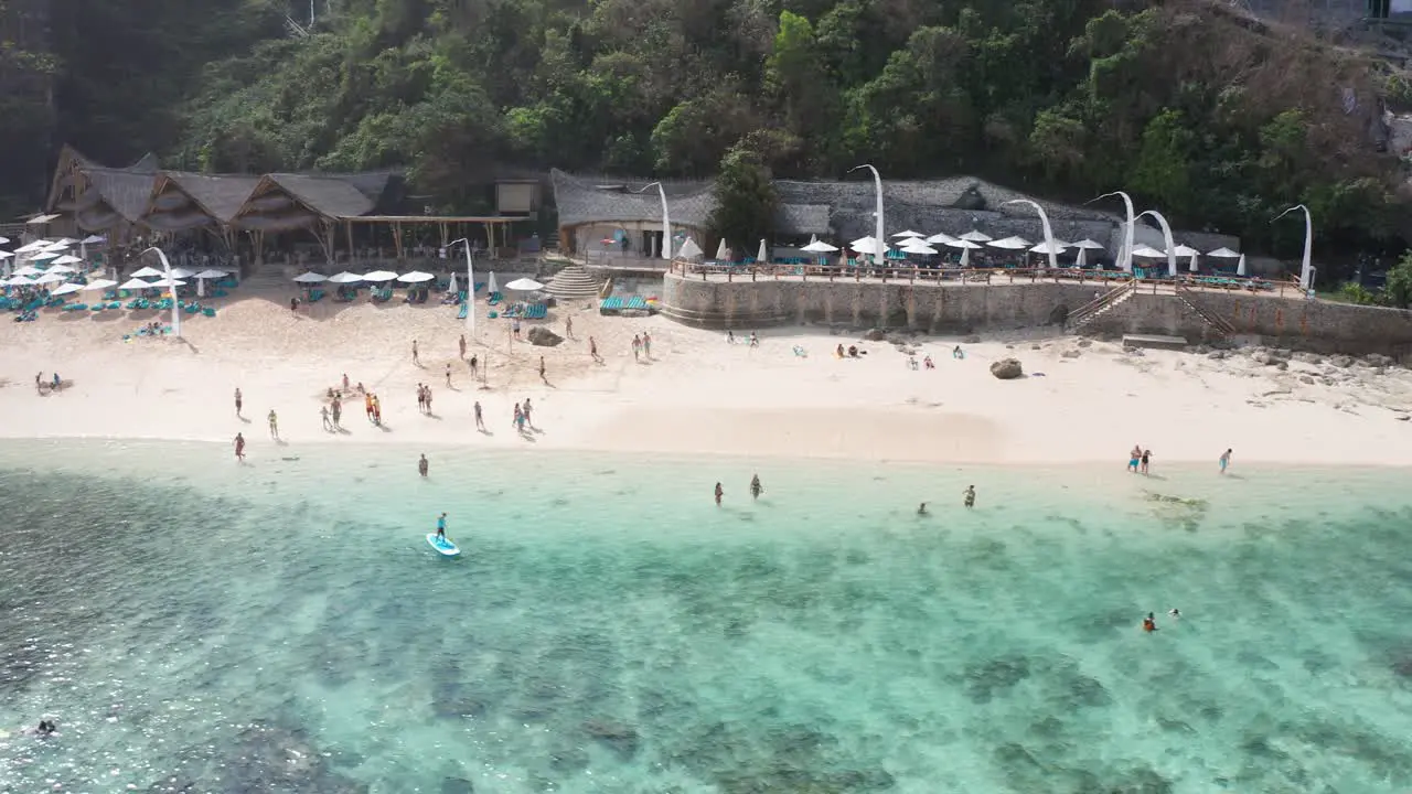 Melasti Beach fly over beautiful surfers beach in Bali Indonesia