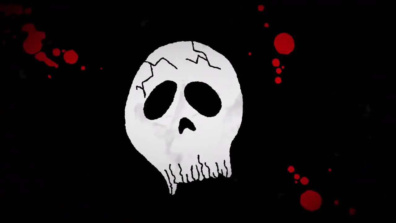 Animation of skull over red blots on black background