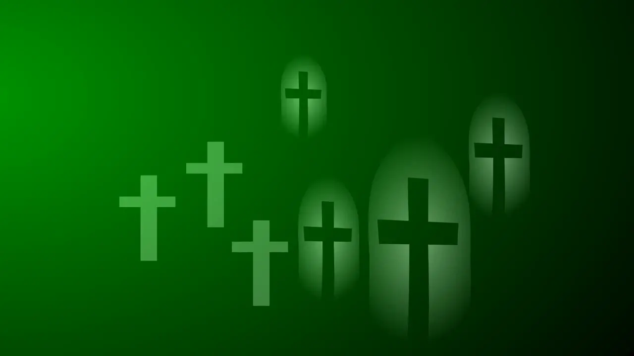 Halloween animation of graveyard of crosses and green lighting effect