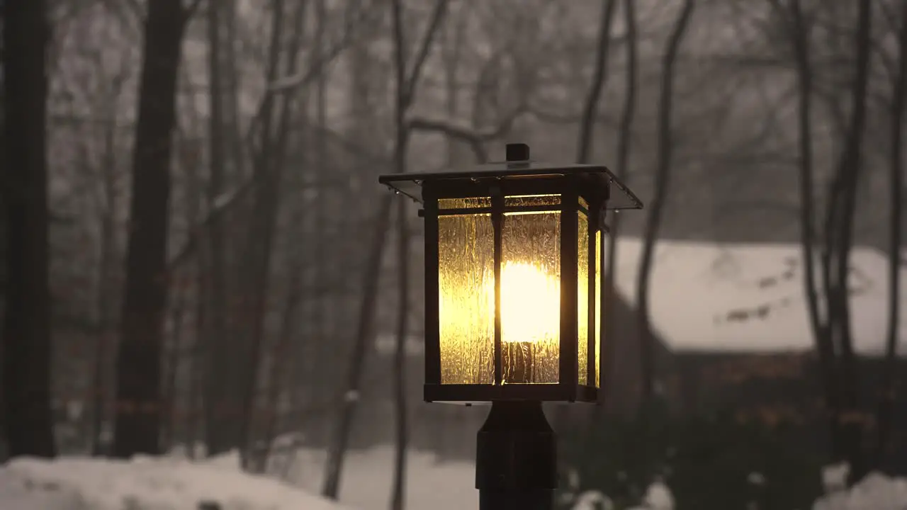 Extreme close up on light post in the morning