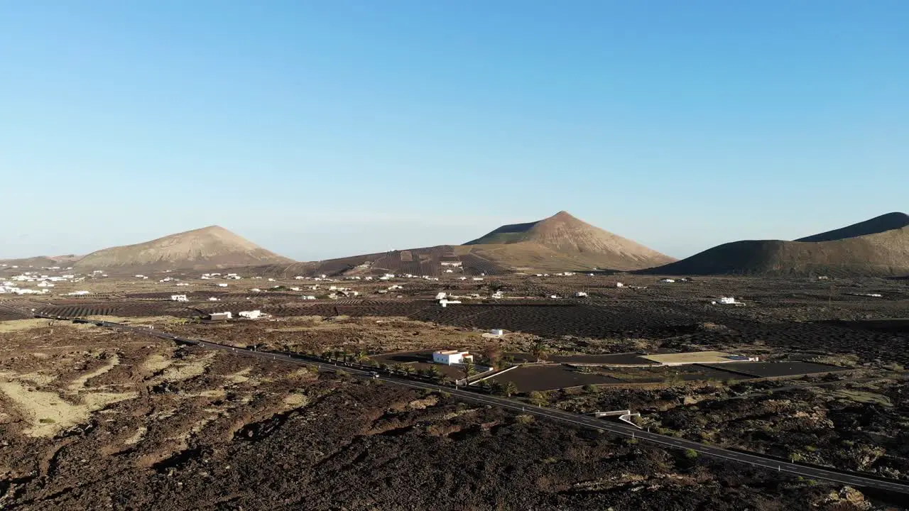 Drone rotation revealing the Lanzarote panorama during a sunny day