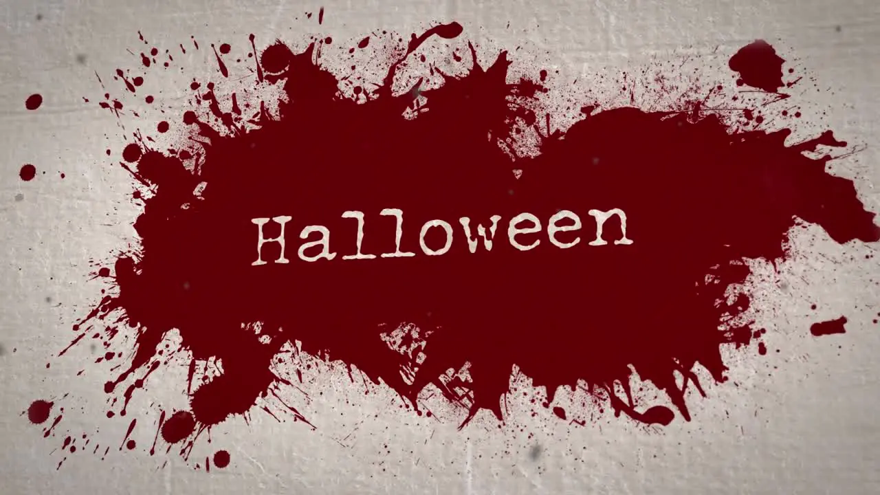 Animation of halloween text over blood stain on beige background