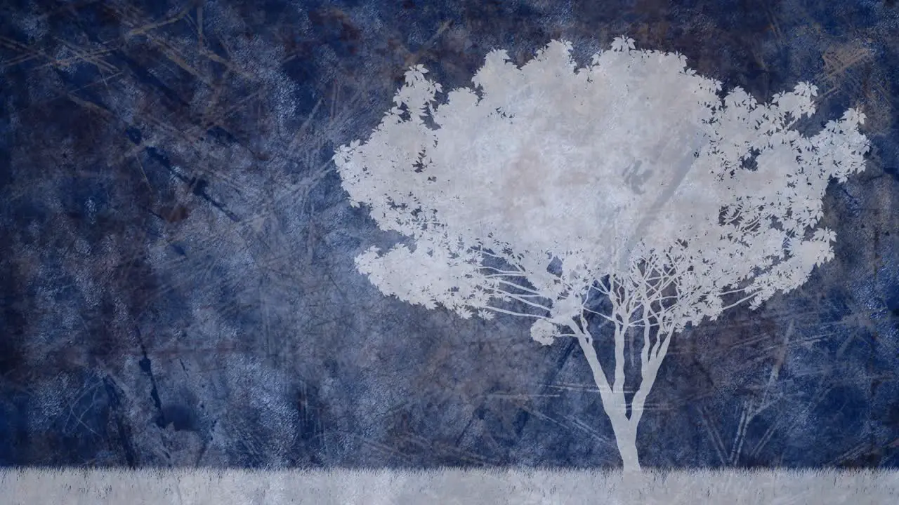 Animation of tree against textured blue background