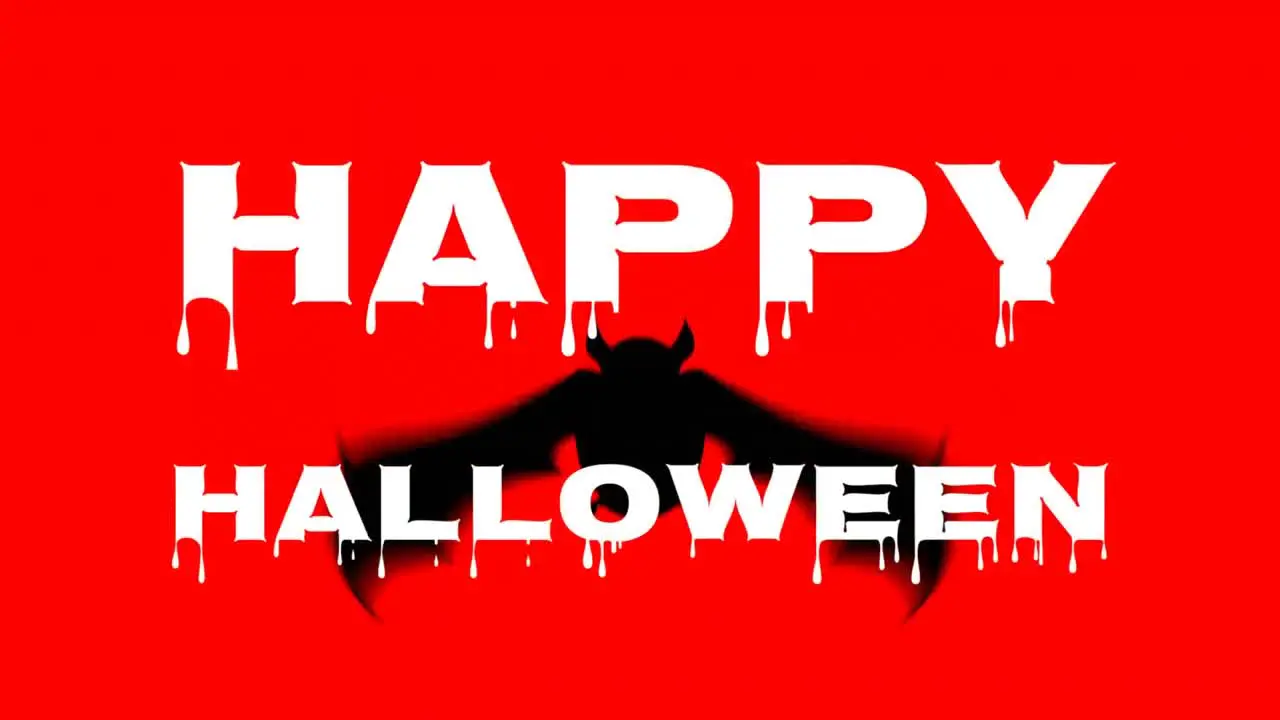 Digital animation of happy halloween with melting effect over bats flying against grey background