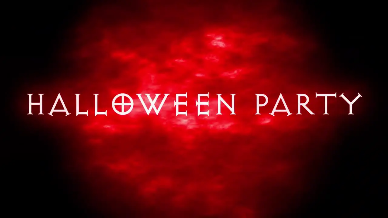 Animation of halloween text over red clouds on black background