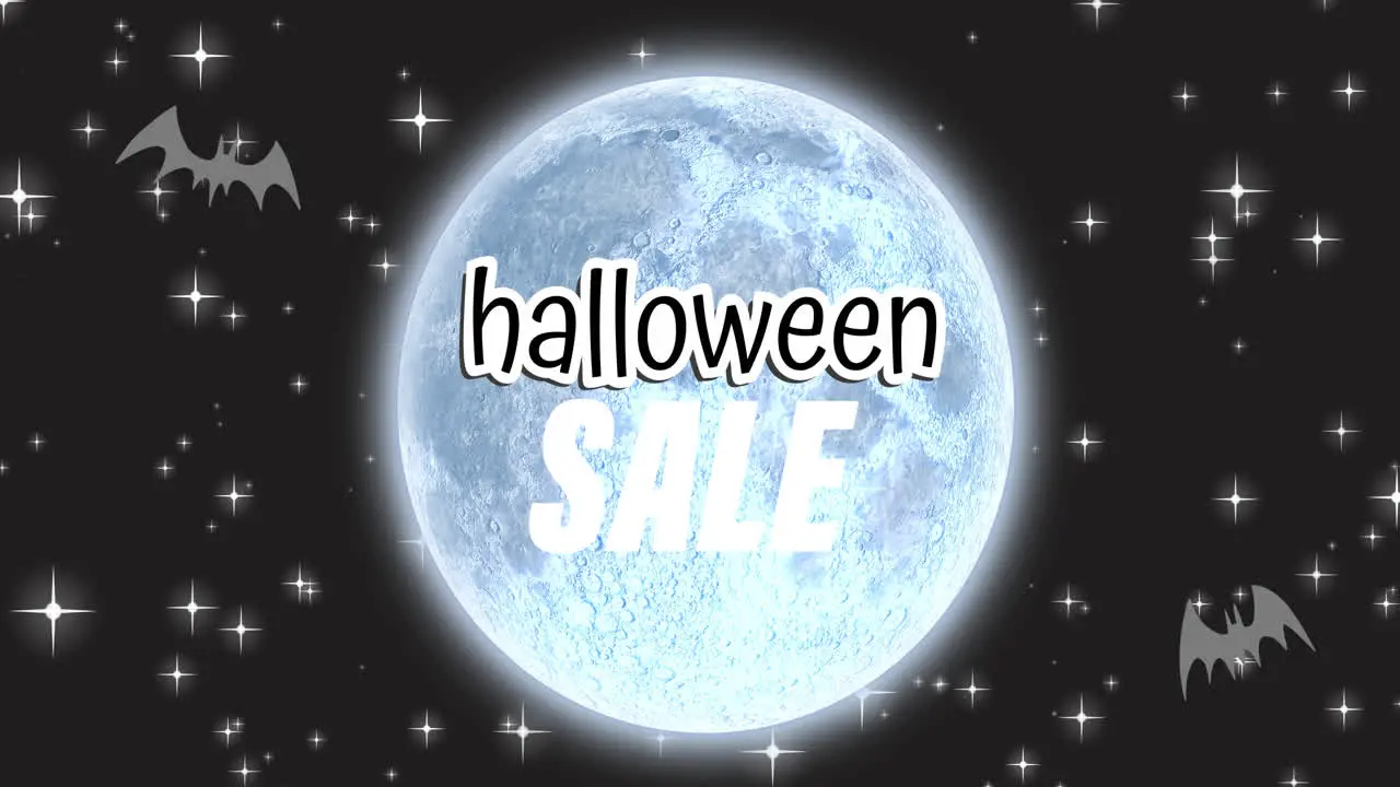 Animation of halloween sale text over moon and night sky