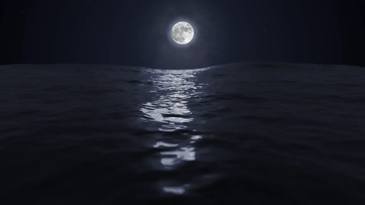 Beautiful clear Moon reflecting in the Ocean or Sea Night Sky with Stars LOOP 4k