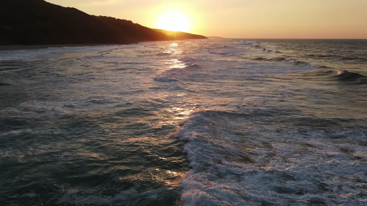 Sunset Sea Waves Aerial Drone