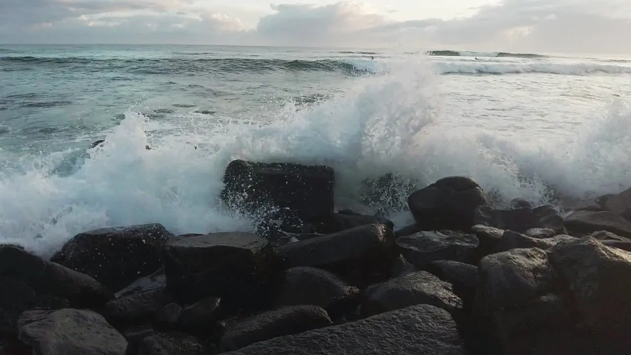 Seascape Waves Crushing the Rocks in Coast Splashing Water Slowmo