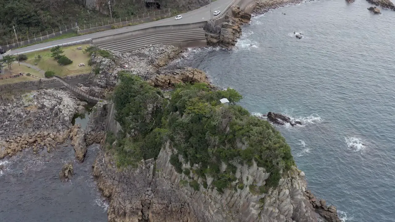 Aerial view of Basalt Column coastline of Fukui Echizen Kaigan Hokojima