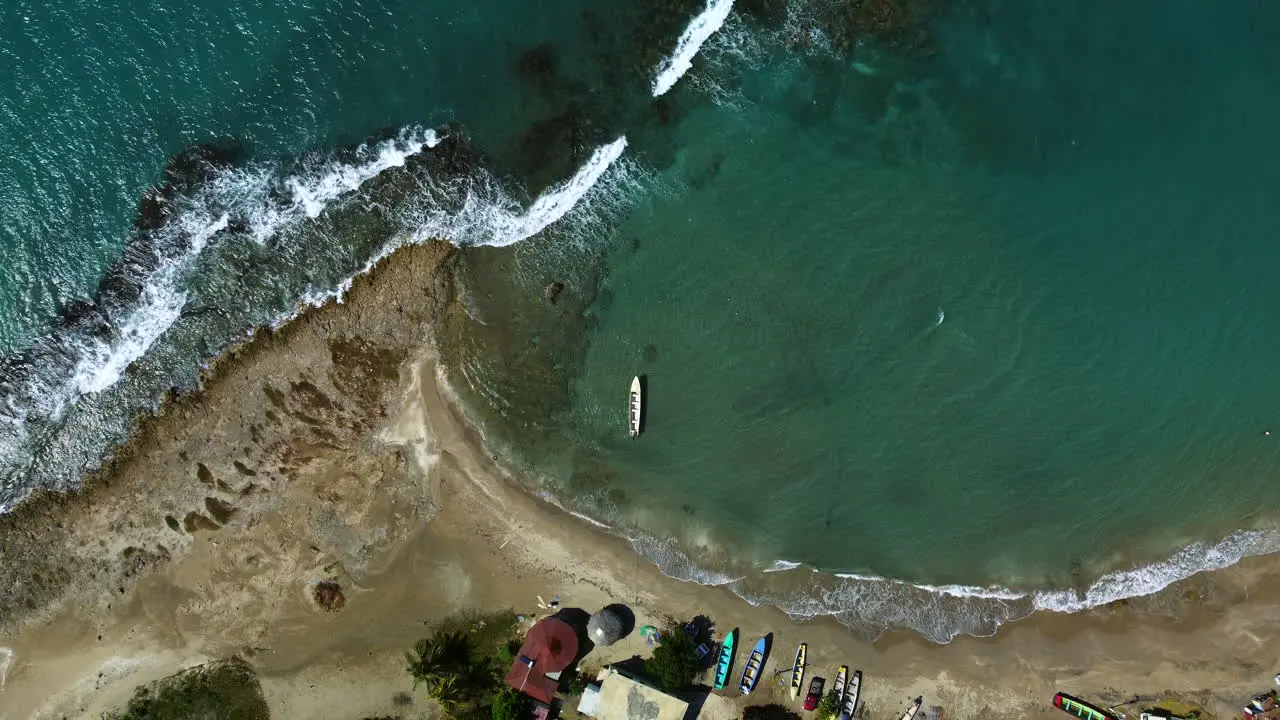 Drone shot of boats on the coast of the Caribbean Sea in St