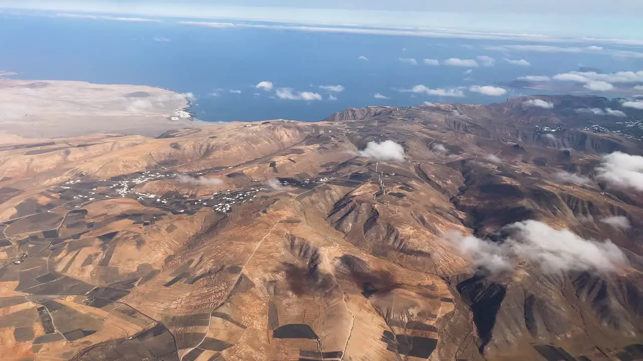 aerial images from the plane of the island of Lanzarote timanfaya national park