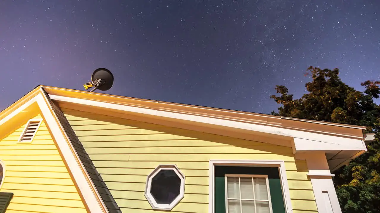 Time Lapse of Stars and Milky Way Over House