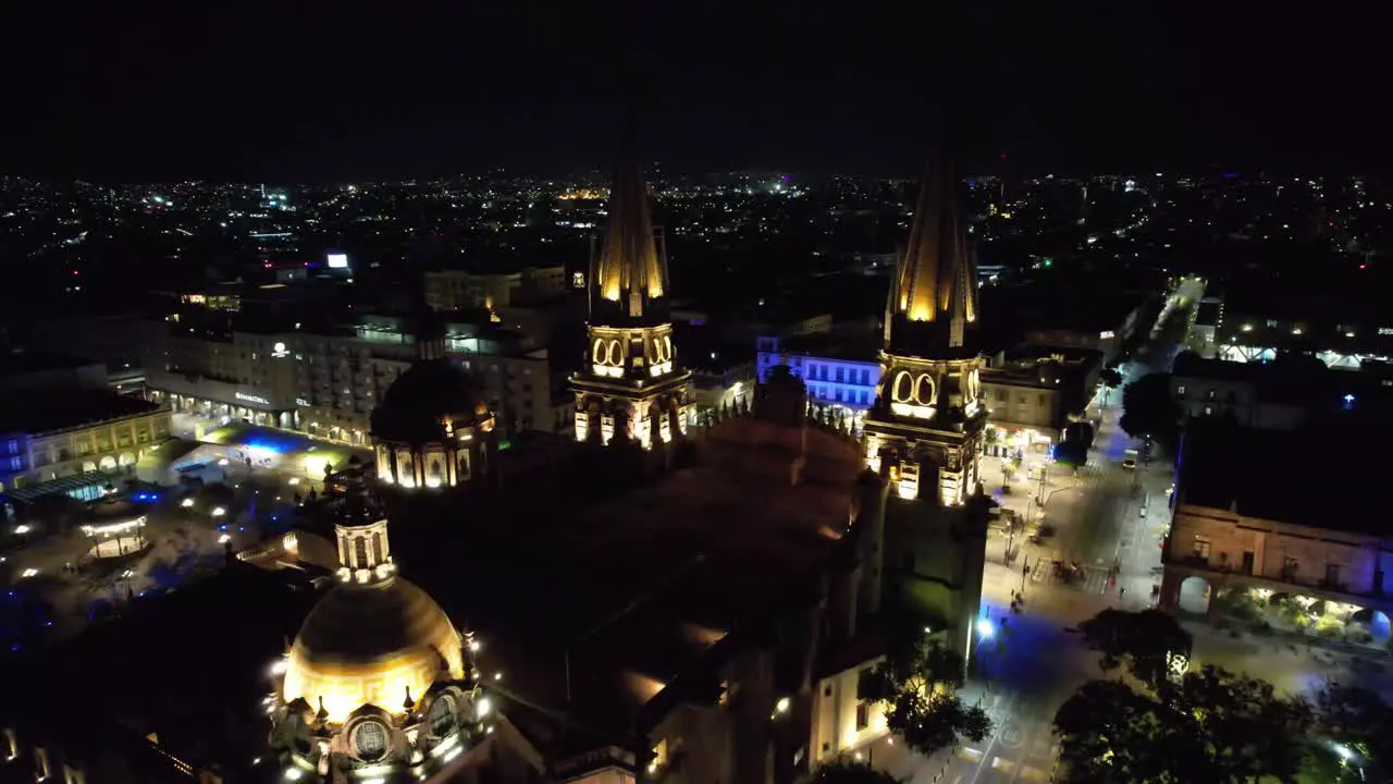 Guadalajara Night Aerial Rear View of Catedral de Guadalajara