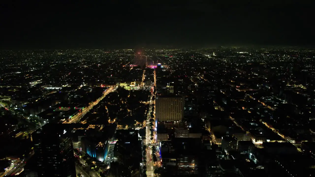 drone shot of fireworks demonstration at mexico city zocalo during independence day celebration 15 de septiembre