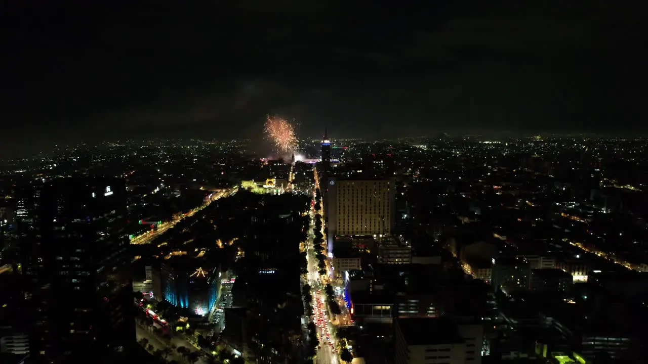 shot of red fireworks during independence day in Mexico city 2023