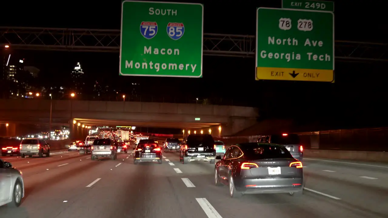 downtown atlanta highway traffic at night interstate 75 85 underpass