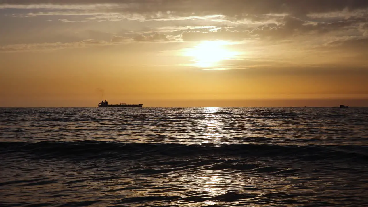 Lebanon Mediterranean Coast with Beautiful Sunset and Boat Silhouette