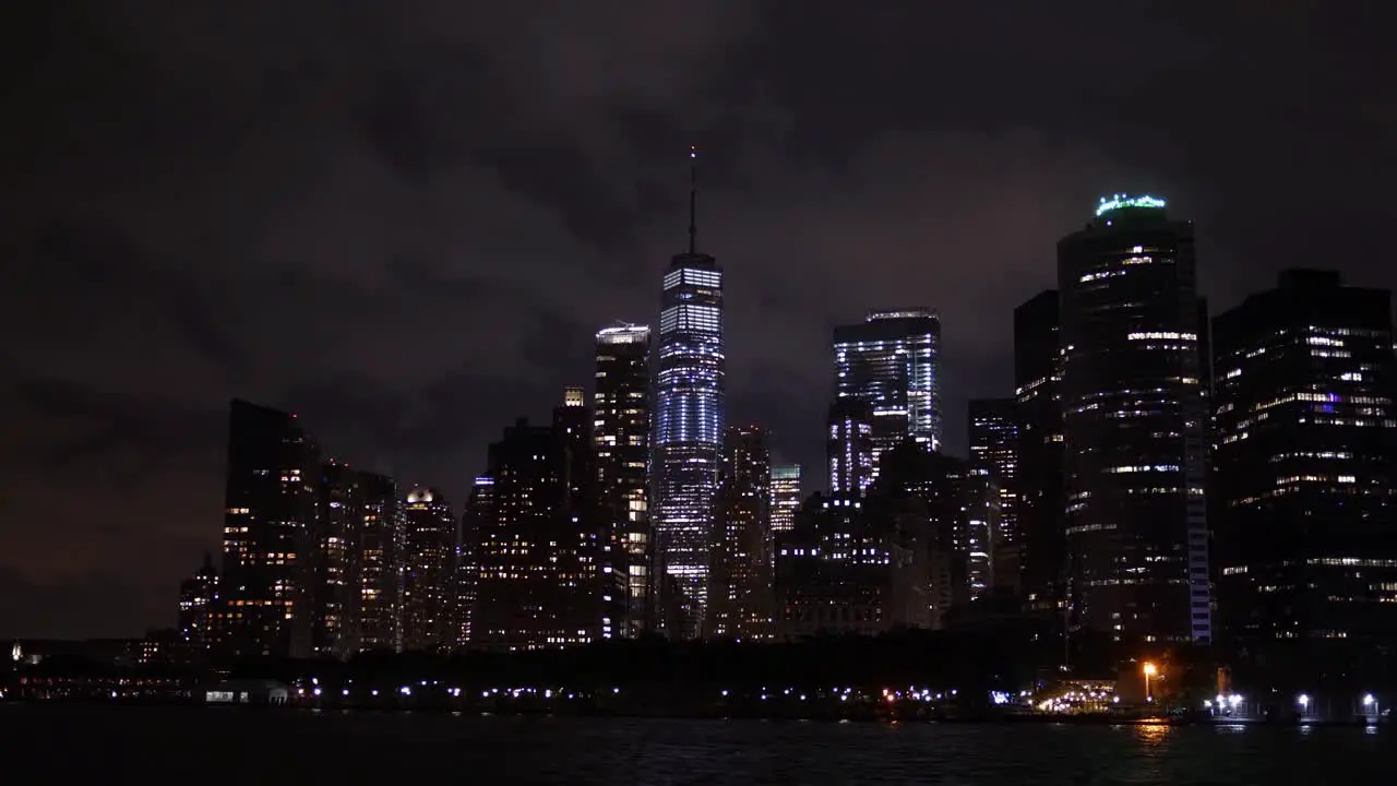 Passing the Freedom Tower at night on the Upper New York Bay