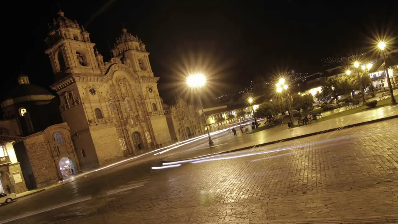 Plaza de armas at night in Cusco